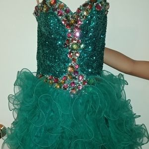 fiesta teal mini prom dress with ruffles & bling